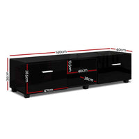 Thumbnail for Artiss Entertainment Unit TV Cabinet 140cm Black High Gloss Storage Shelf