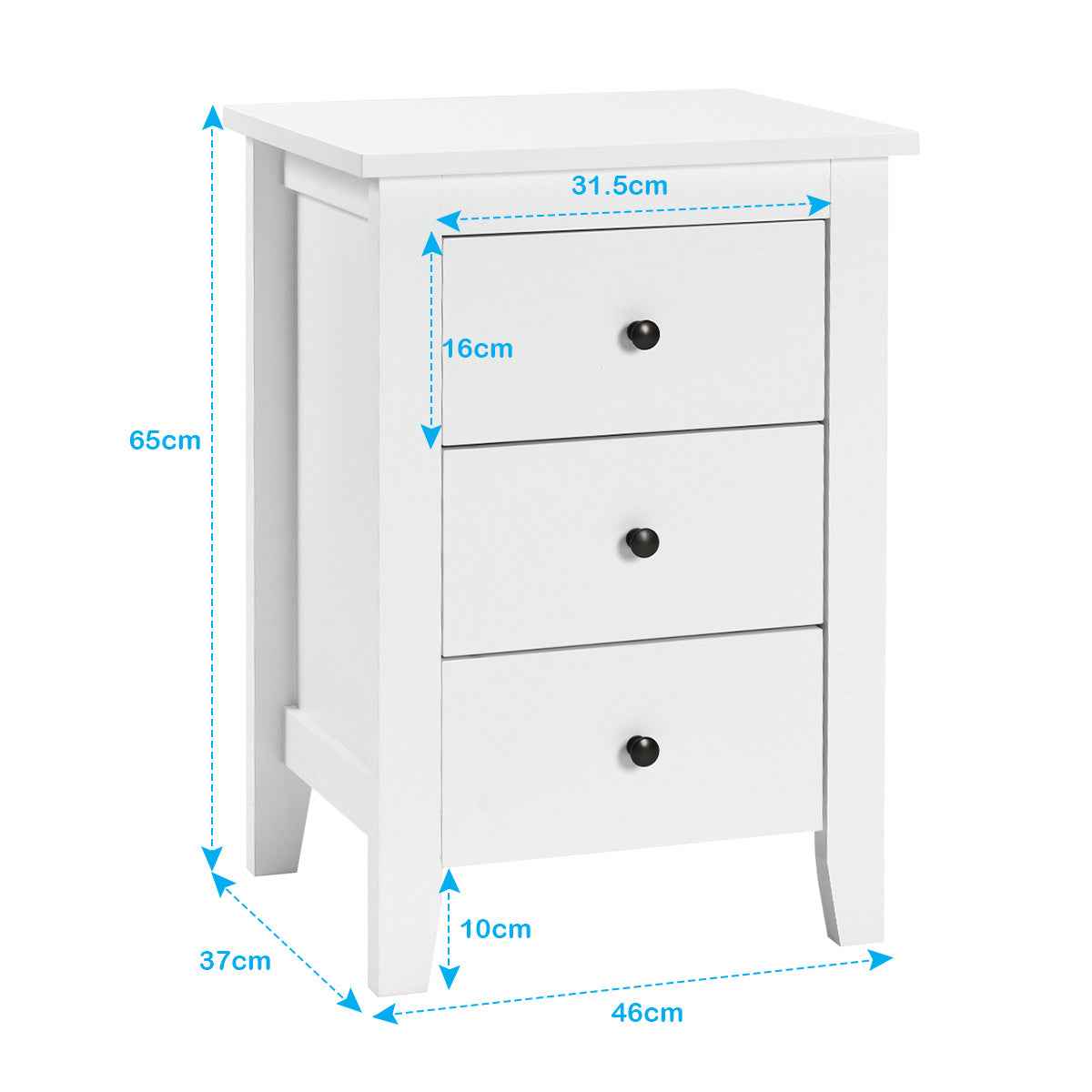 LIFEZEAL 2x Bedside Tables Wood Side Table Nightstand Storage Cabinet w/3 Drawers White