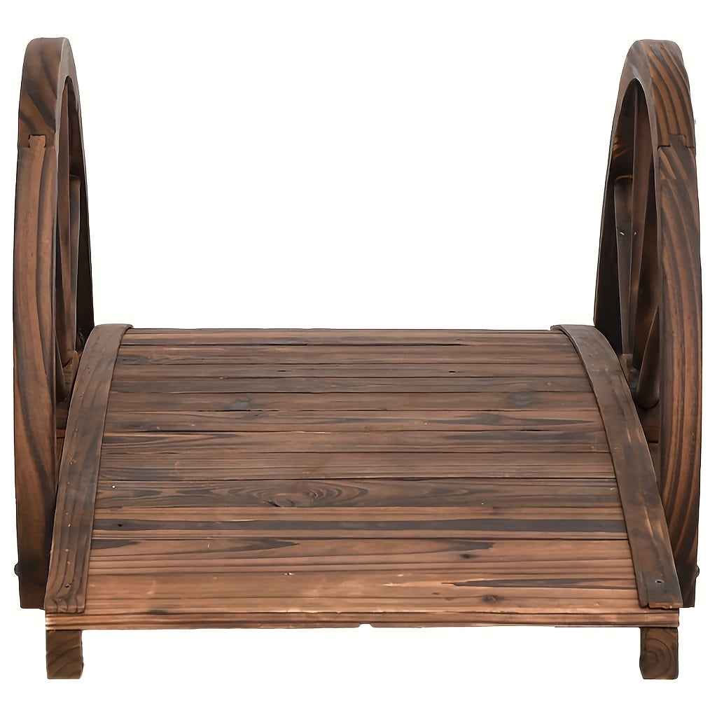 Solid Wood Fir Garden Bridge with Half-Wheel Design, Outdoor Decorative Ornamental Bridge