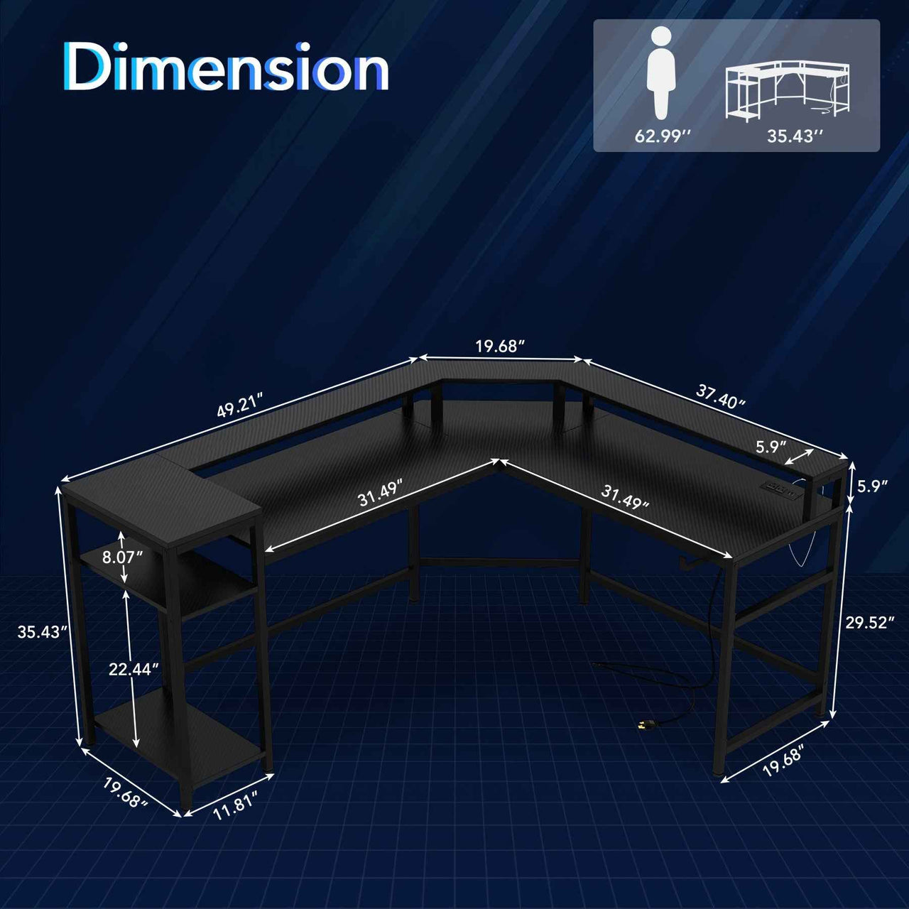Gaming Desk with Storage Shelves, Modern L-Shaped Computer Desk, Corner Desk with Monitor Stand, Black