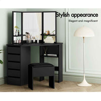 Thumbnail for Modern Vanity Desk Set with Tri-Fold Mirror, Adjustable Height Stool - Hardwood Construction, Spacious Storage