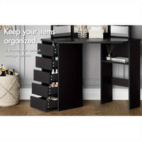 Thumbnail for Modern Vanity Desk Set with Tri-Fold Mirror, Adjustable Height Stool - Hardwood Construction, Spacious Storage
