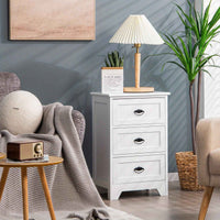 Thumbnail for Side Table 3-Drawer Bedside Table Vintage Nightstand Bedroom Living Room Home White