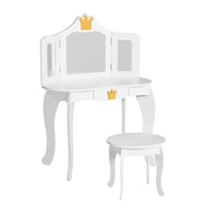 Thumbnail for Keezi Kids Dressing Table Vanity Makeup Chair Set Wooden 3 Mirror Drawer White