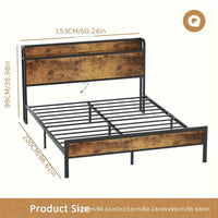 Thumbnail for Advwin Double Bed / Queen Bed Frame with Industrial Storage Headboard, USB Charging Station, and Hardwood Accents