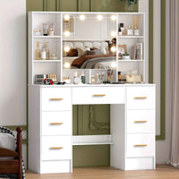 Thumbnail for Modern White Solid Wood Dresser with Drawers, Illuminated Vanity Mirror And 3 Adjustable Lighting Modes