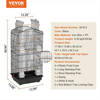 Thumbnail for VEVOR 99.06cm Hanging Metal Bird Flight Cage for Parakeets, Cockatiels & Small Parrots