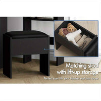 Thumbnail for Modern Vanity Desk Set with Tri-Fold Mirror, Adjustable Height Stool - Hardwood Construction, Spacious Storage