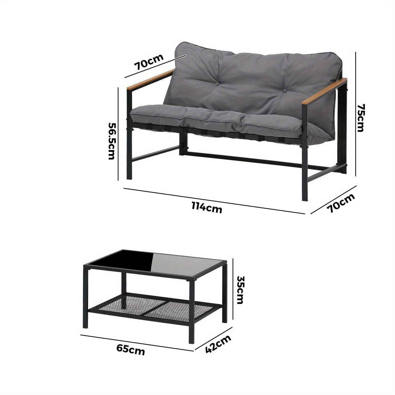 2pcs Outdoor Patio Sofa Set Garden Lounge Setting Furniture