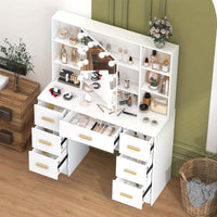 Thumbnail for Modern White Solid Wood Dresser with Drawers, Illuminated Vanity Mirror And 3 Adjustable Lighting Modes