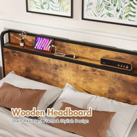 Thumbnail for Advwin Double Bed / Queen Bed Frame with Industrial Storage Headboard, USB Charging Station, and Hardwood Accents