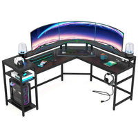 Thumbnail for Gaming Desk with Storage Shelves, Modern L-Shaped Computer Desk, Corner Desk with Monitor Stand, Black