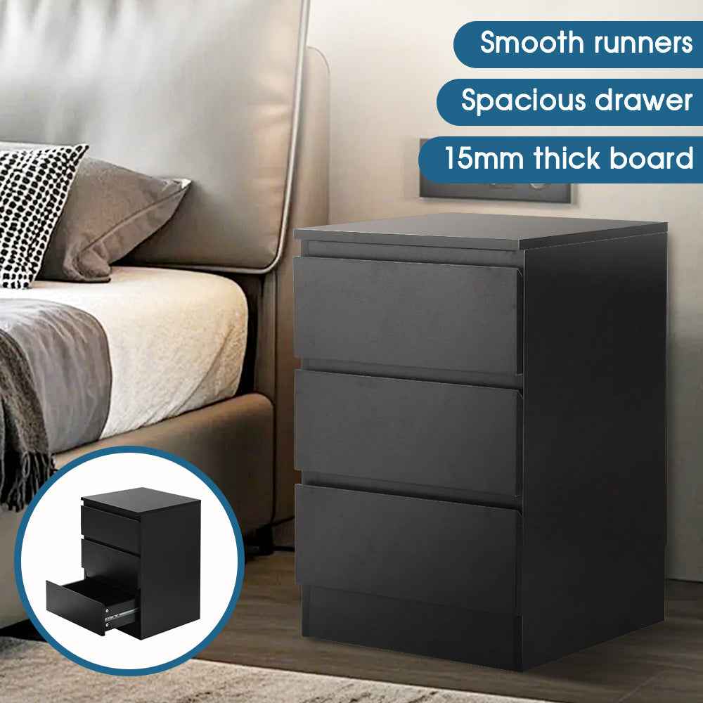 Bedside Table with Three Roomy Drawers and Handle-Free
