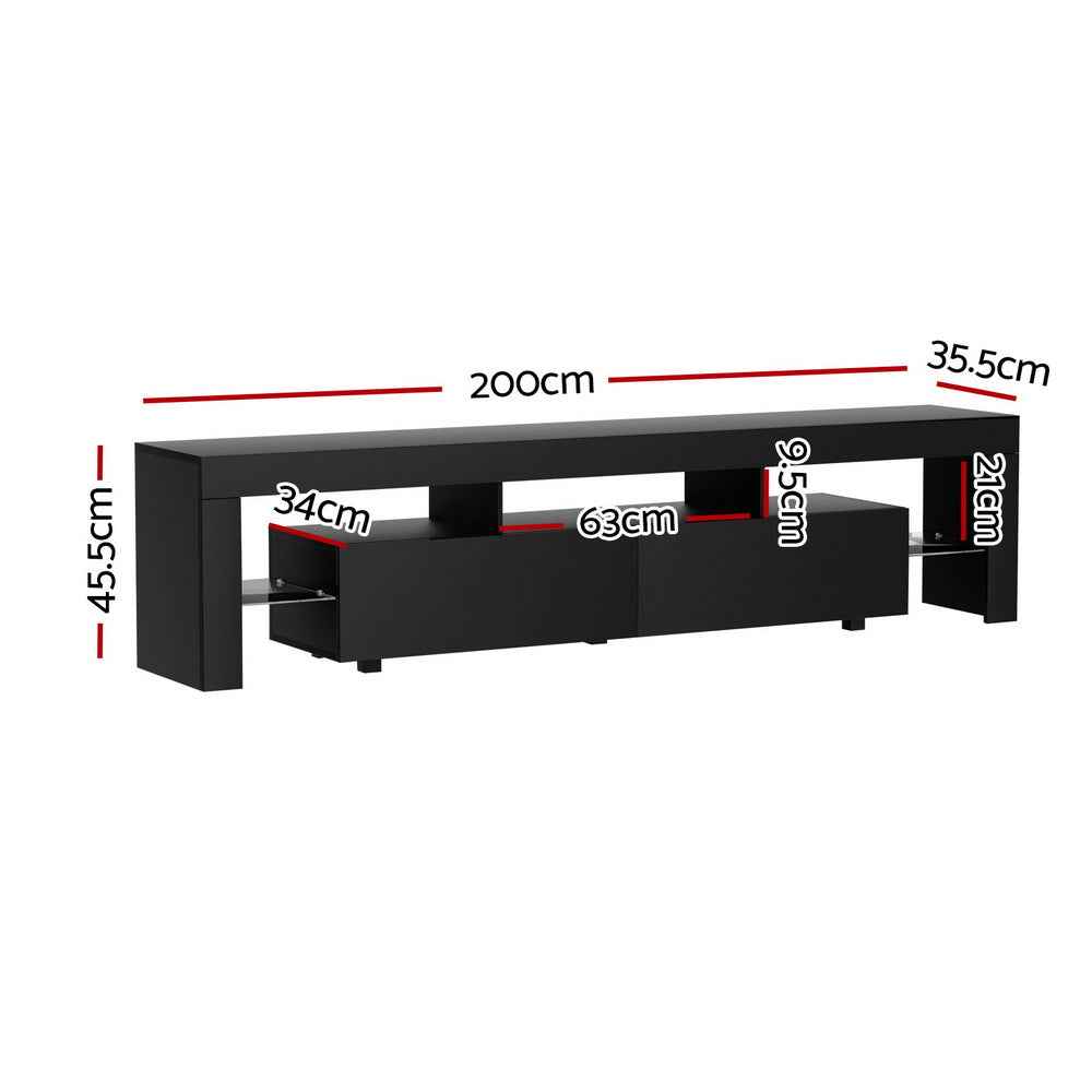 Artiss TV Unit Cabinet Entertainment Unit RGB LED Gloss Furniture 200cm Black