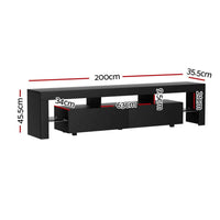 Thumbnail for Artiss TV Unit Cabinet Entertainment Unit RGB LED Gloss Furniture 200cm Black