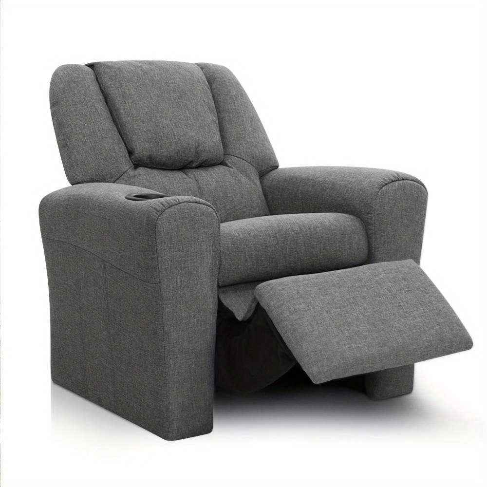 Keezi Kids Youngsters Recliner Chair - Soft Linen Fabric, Adjustable Grey Sofa Lounge for Youngsters with Armrests & Built-In Cup holder