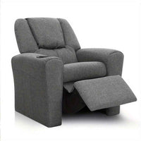 Thumbnail for Keezi Kids Youngsters Recliner Chair - Soft Linen Fabric, Adjustable Grey Sofa Lounge for Youngsters with Armrests & Built-In Cup holder