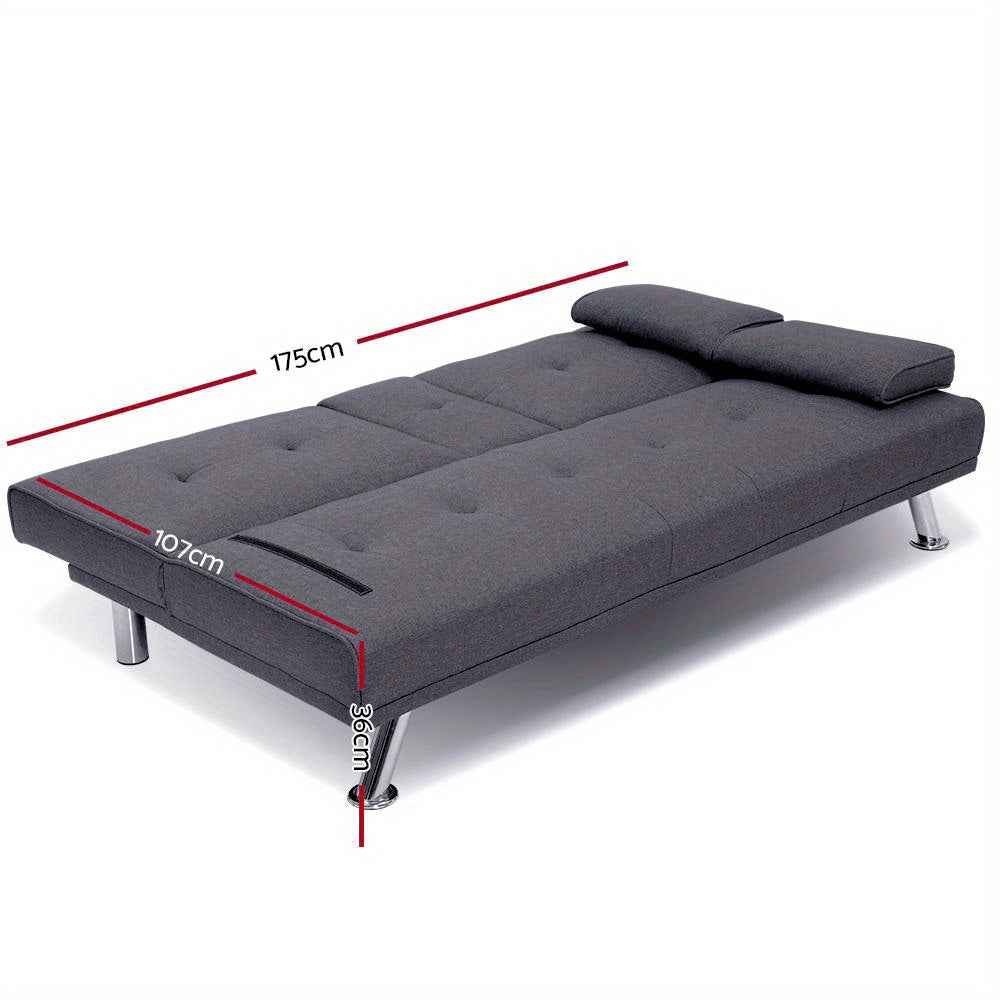 Artiss Sofa Bed Lounge Futon Couch Beds 3 Seater Convertible Cup Holder Fabric Dark Grey