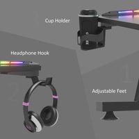 Thumbnail for Gaming Office Desk RGB LED Gamer Workstation Carbon Fiber Racer Table with Cup Holder and Headphone Hook 120cm