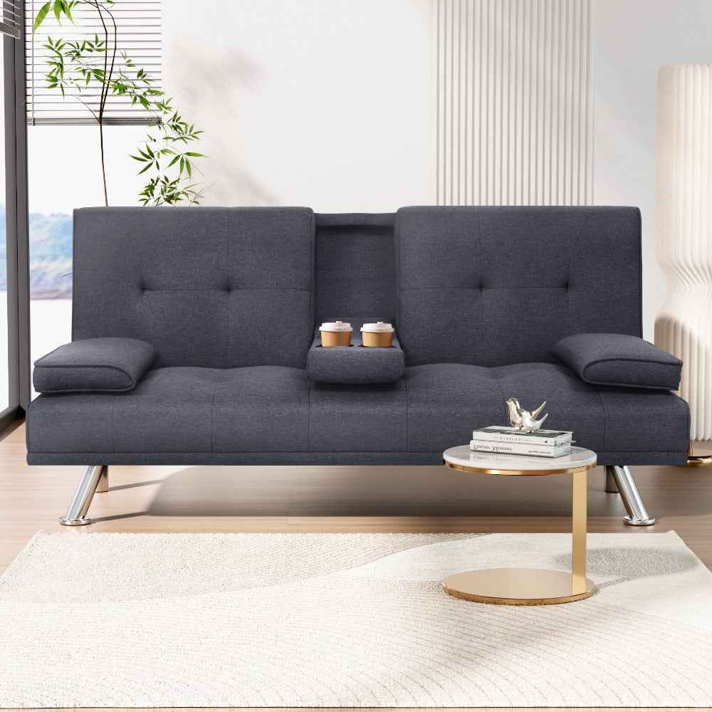 Artiss Sofa Bed Lounge Futon Couch Beds 3 Seater Convertible Cup Holder Fabric Dark Grey