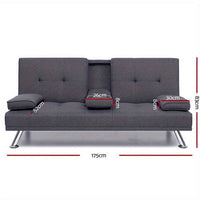 Thumbnail for Artiss Sofa Bed Lounge Futon Couch Beds 3 Seater Convertible Cup Holder Fabric Dark Grey