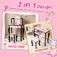 Thumbnail for Pink Kids Vanity Makeup Set Pink Bedroom Dresser with Stool Set and Tri-Folding Mirror