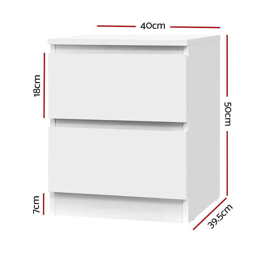 Artiss 2x Bedside Table Drawers Side End Table Storage Cabinet Nightstand White