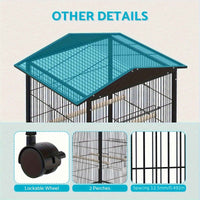 Thumbnail for Advwin Large Metal Bird Cage with 2 Perches, Rotatable Wheels & Brake - Ideal for Parrots, Budgies, Finches, Canaries - Antirust, Easy Access, Waterproof Tray, 85x45x57cm