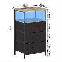 Thumbnail for Bedside Table 3 Fabric Drawers &Wooden Tabletop, LED Nightstand With Charging Station And USB Por