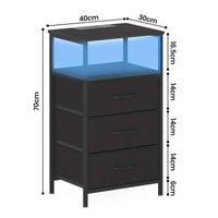 Thumbnail for Bedside Table 3 Fabric Drawers &Wooden Tabletop, LED Nightstand With Charging Station And USB Por