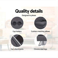 Thumbnail for Artiss Sofa Bed Lounge Futon Couch Beds 3 Seater Convertible Cup Holder Fabric Dark Grey