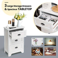 Thumbnail for Side Table 3-Drawer Bedside Table Vintage Nightstand Bedroom Living Room Home White