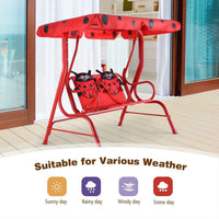 Thumbnail for 2-Seater Indoor / Outdoor Kids Porch Swing Chair Swing Bench w/ Metal Stand & Adjustable Tilt Canopy Beetle Pattern