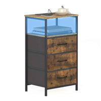 Thumbnail for Bedside Table 3 Fabric Drawers &Wooden Tabletop, LED Nightstand With Charging Station And USB Por