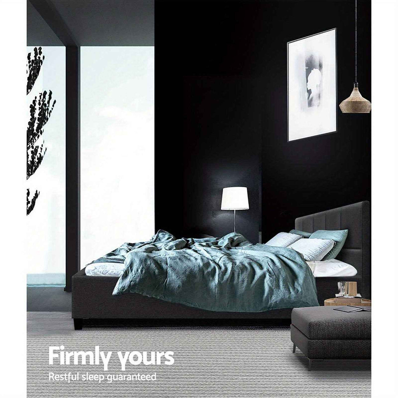 Charcoal Grey TINO Double Bed Frame - Contemporary Hardwood Design
