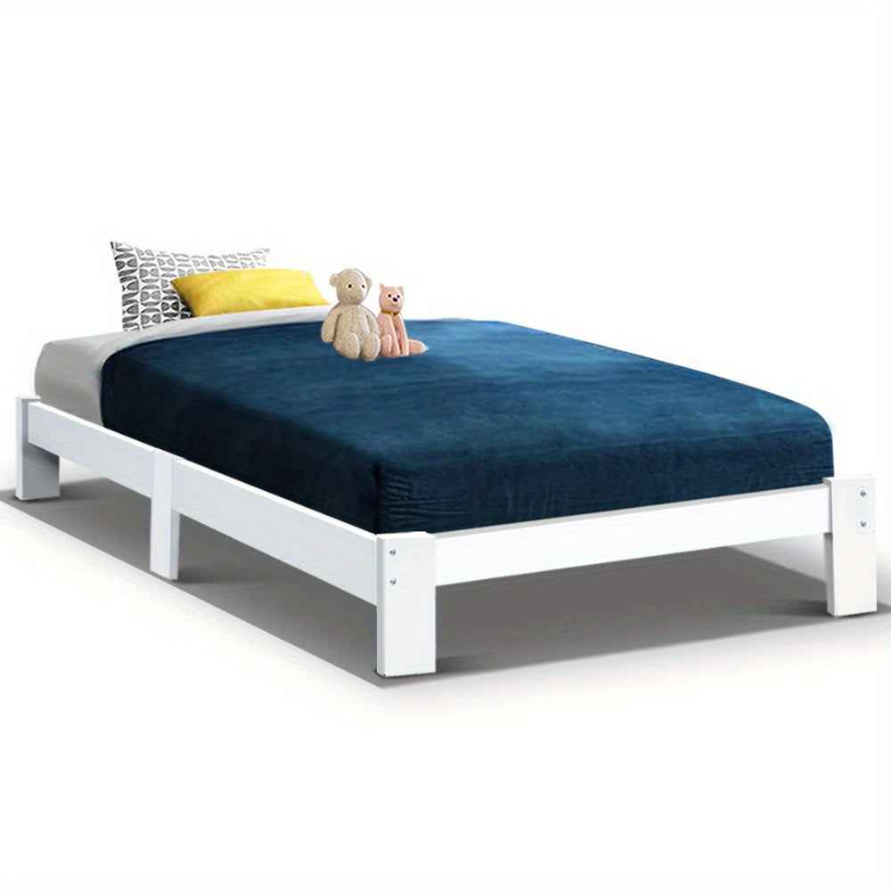 Sturdy Solid Pine Wood Single Bed Frame - White | Space-Saving Storage | Contemporary Design