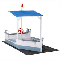 Thumbnail for Keezi Kids Sandpit Wooden Box Boat Canopy Flag Outdoor Toys Children Blue
