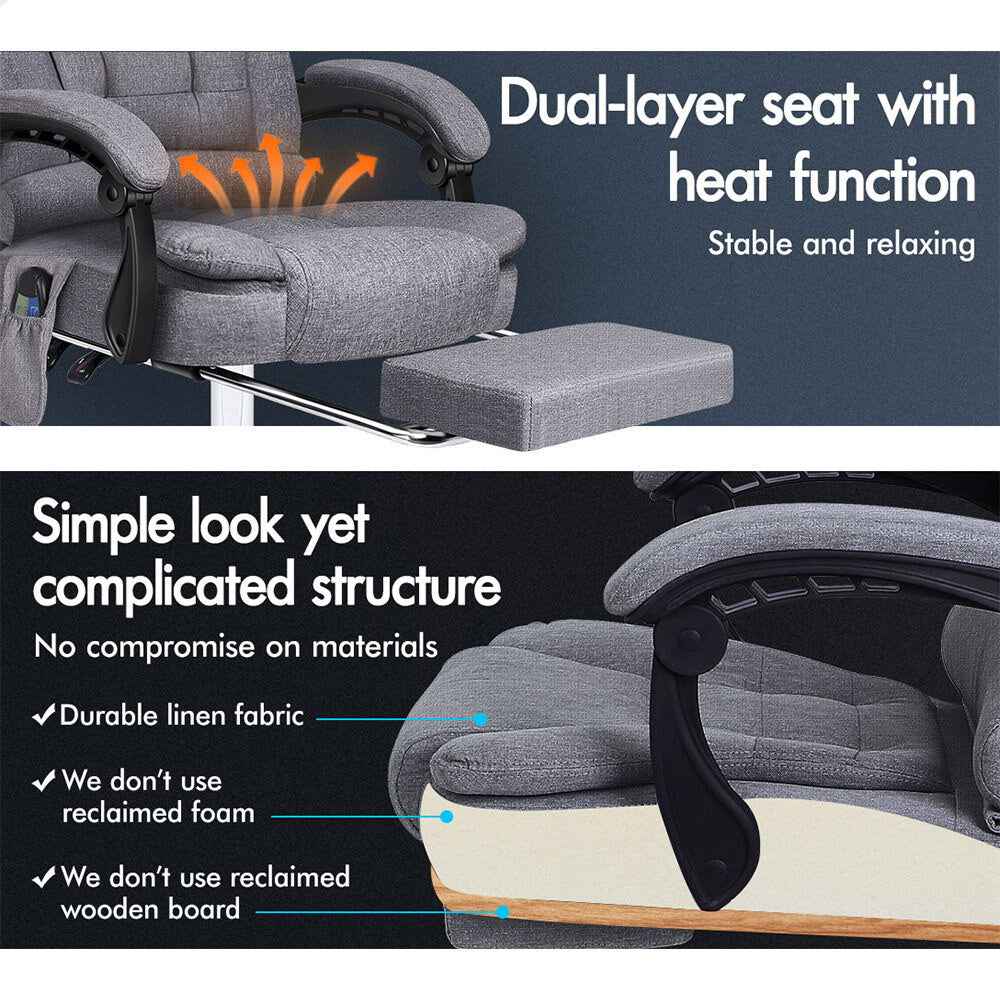 ALFORDSON Massage Office Chair Heated Seat Executive Gaming Racer Fabric