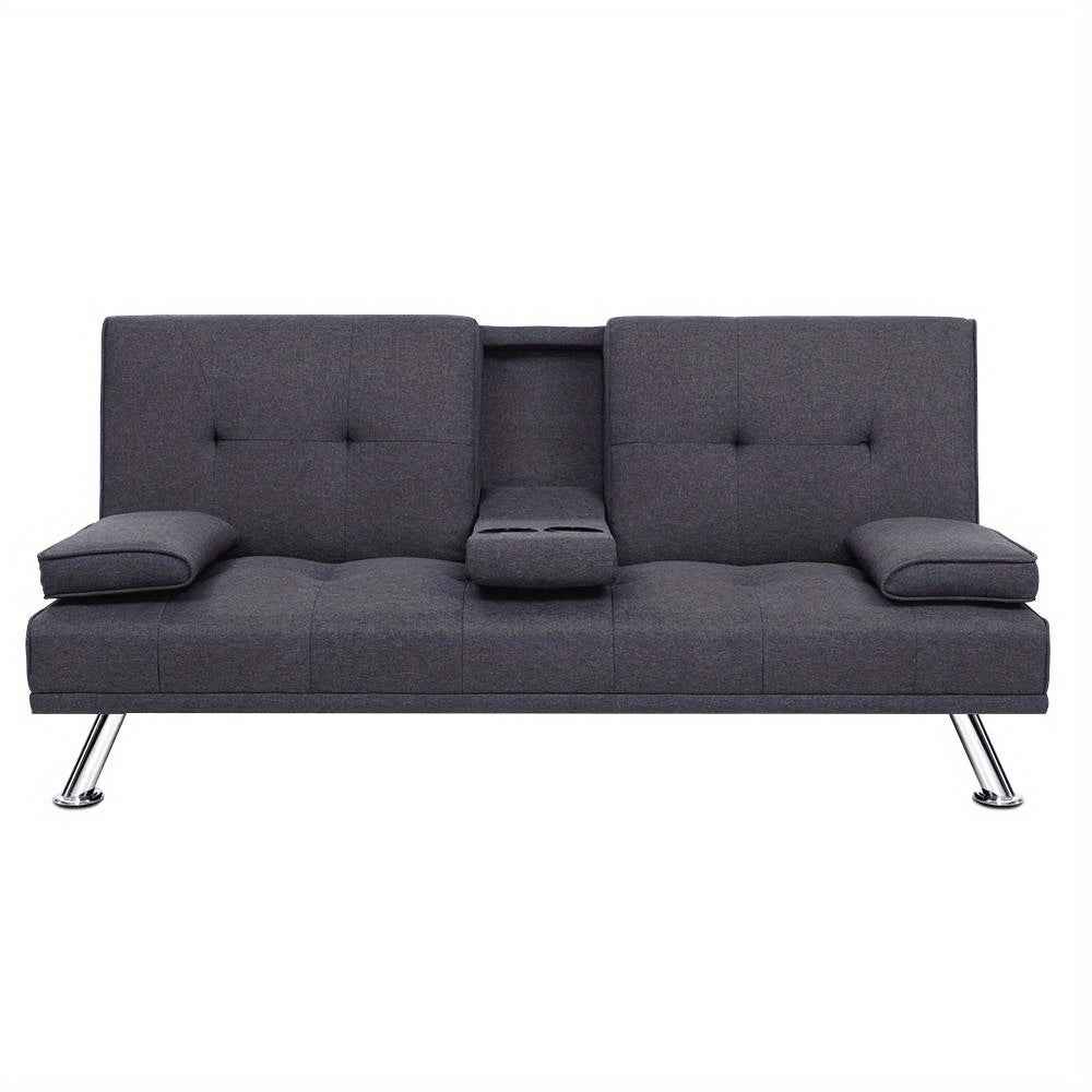 Artiss Sofa Bed Lounge Futon Couch Beds 3 Seater Convertible Cup Holder Fabric Dark Grey