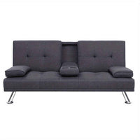 Thumbnail for Artiss Sofa Bed Lounge Futon Couch Beds 3 Seater Convertible Cup Holder Fabric Dark Grey