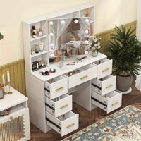 Thumbnail for Modern White Solid Wood Dresser with Drawers, Illuminated Vanity Mirror And 3 Adjustable Lighting Modes
