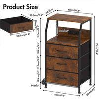 Thumbnail for Advwin Bedside Table with Charging Station - Compact Nightstand with 3 Drawers & Shelf