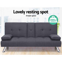Thumbnail for Artiss Sofa Bed Lounge Futon Couch Beds 3 Seater Convertible Cup Holder Fabric Dark Grey
