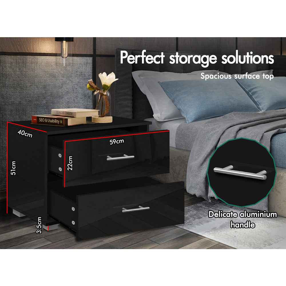 Bedside Table Nightstand 2 Drawers Side Table Storage