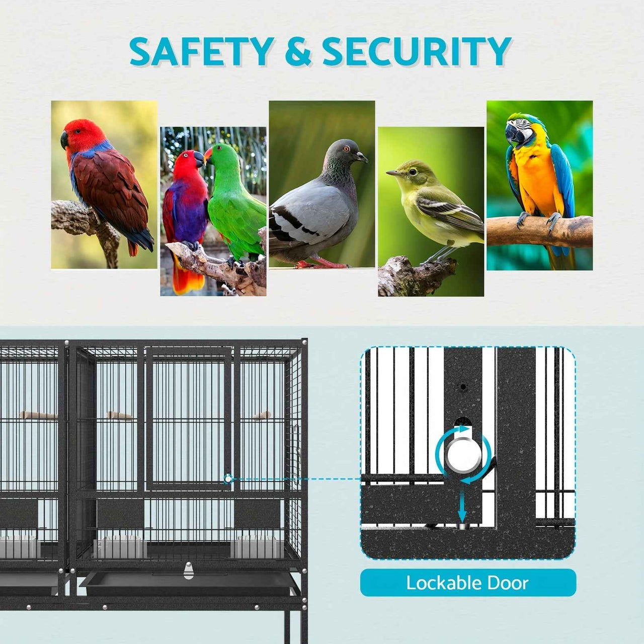 2in1 Large Bird Cage 106.5x95x45cm 4 Perches Aviary Parrot Budgie Stand Alone Wheels W/Brake
