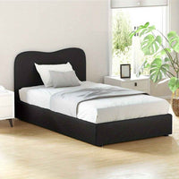 Thumbnail for DARA King Single Bed Frame - Elegant Black Boucle Fabric with Padded Headboard