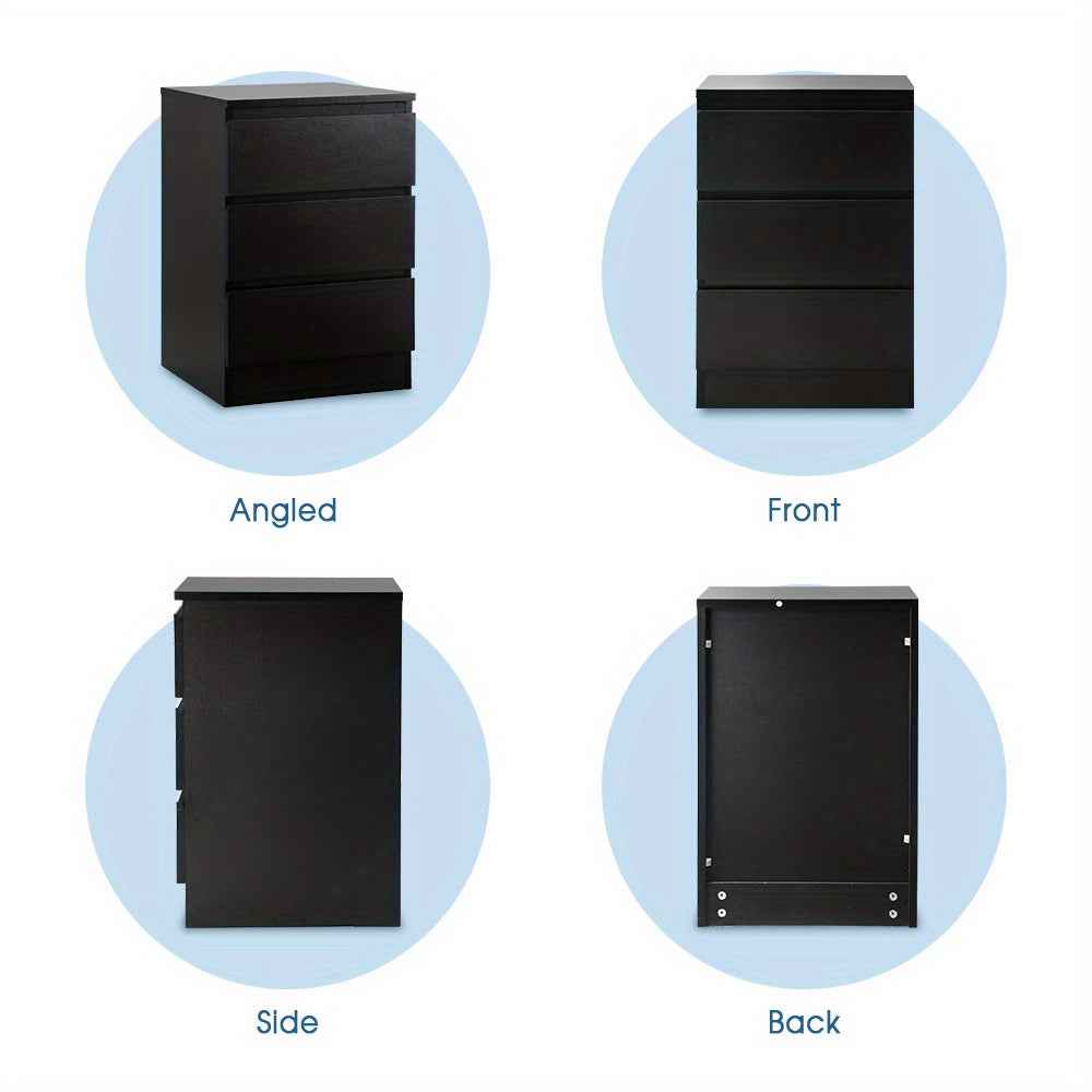 Bedside Table with Three Roomy Drawers and Handle-Free