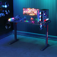 Thumbnail for Gaming Office Desk RGB LED Gamer Workstation Carbon Fiber Racer Table with Cup Holder and Headphone Hook 120cm