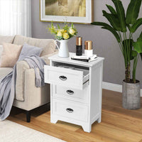 Thumbnail for Side Table 3-Drawer Bedside Table Vintage Nightstand Bedroom Living Room Home White
