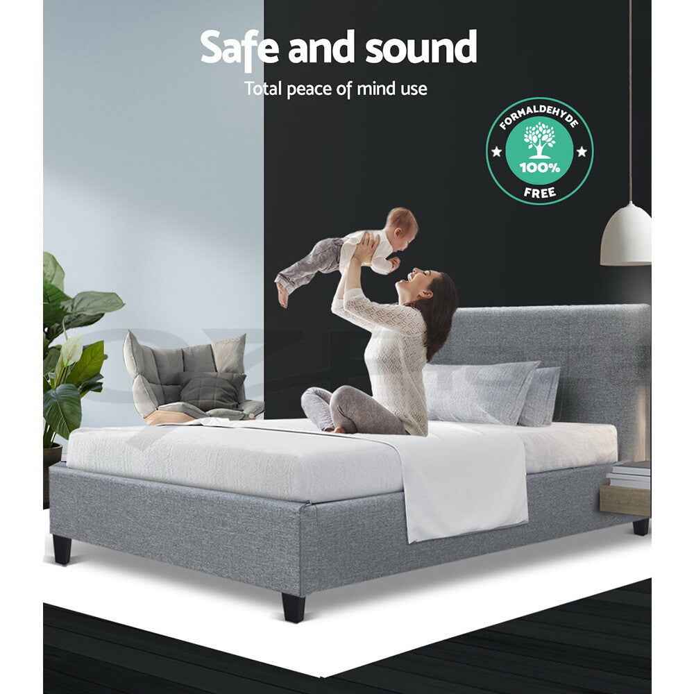 ARTISS Contemporary Single Bed Frame - Light Gray & White Fabric Headboard | Easy Assembly